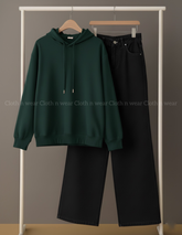 Plain Dark green hoodie with black wide leg jeans